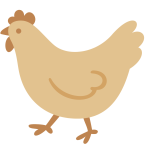 Cartoon chicken with a tan body and light brown beak and comb