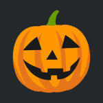 An illustration of a smiling jack-o'-lantern against a black background.