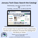 Flyer for class on navigating the library catalog.