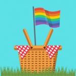 picnic basket with a Pride flag