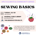 sewing basics flyer with needle and thread.