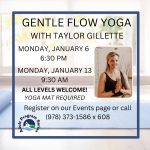 Flyer for Gentle Flow Yoga with Taylor Gillette.