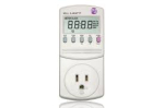 White rectangular device with digital display and power outlet.