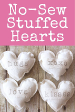 photo of white muslin hearts with stamped words