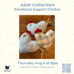 soft yellow background with a photo in the center of 3 fabric chicken stuffies