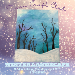 tween craft club 1/2026 winter landscape of gradient blue background, white snowy foreground and sta