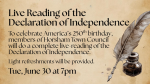 Declaration of Independence Reading June 30 at 6:30pm