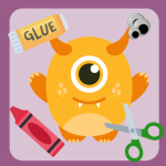 Picture of a friendly looking monster surrounded by craft supplies