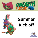 dinosaurs made out of books plus unearth a story logo