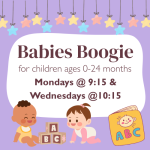 Name and date of program with two babies playing below