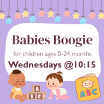 Name and date of program with two babies playing below