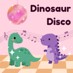 Dinosaurs dancing under a disco ball