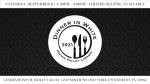 Dinner in White logo with utensils in black circle