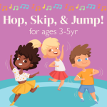 Three children dancing below program title