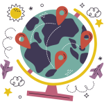 picture of globe with locations flagged