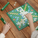 Scrabble board game set up on a table