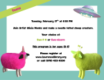 flyer with pink and green sheep for a needle felting class
