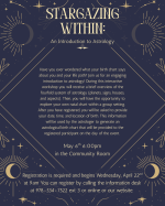 Stargazing Within: May 6th 6:00pm in the Community Room
