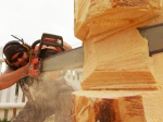 Jesse Green cutting a large log with a chainsaw.