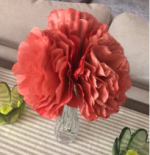 A vase with pink peonies made from coffee filters in it.