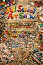 all school art show flyer with exhibit dates