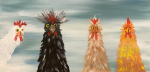 Painting of four chickens from the Painted Goat