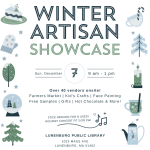 flyer for winter artisan showcase describing the date, time, and events.