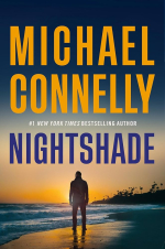 Cover for Nightshade.  Features a dark figure standing on a beach at sunset.
