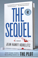 Cover for The Sequel, title in large blue letter, bloody signature beneath