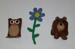 Clay owl, flower, bear