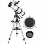 A large, white Orion Observer 134mm Equatorial Reflector Telescope on a tripod