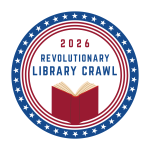 A red book in circle of red lines and blue stars 