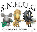 A mouse, squirrel and skunk play ukuleles.