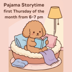 a cartoon dog reading in bed