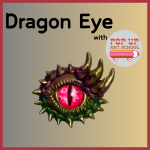 Event title and Popup Art School logo with a photograph of an example dragon eye.