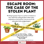Event title, scheduling information, and description with an illustration of plants behind police ta