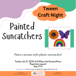 Program title & scheduling information with a photo of painted suncatchers being created during the 