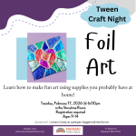 Program scheduling info and description with a photograph of aluminum foil colored with permanent ma