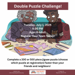 Event title, scheduling info, and brief description with an illustration of two individuals building