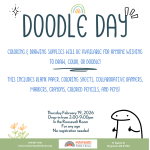 Program scheduling info and description with graphics that look like simple pen & marker drawings.