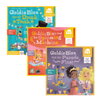 Three GoldieBlox children's toy sets displayed with colorful packaging.
