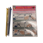 6 knitting needles and a laminated sheet detailing how to knit.