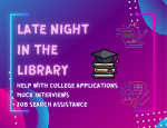 a purple blue and pink background with neon font with a graduation cap and job application