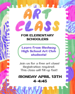 a colorful patterned frame surrounds a colorful title "Art Class" followed by the text "for elementa