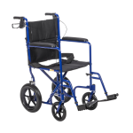  A blue and black wheelchair equipped with durable wheels, showcasing a modern design for enhanced m