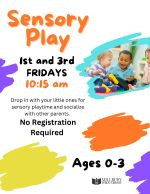 Kids playing and paint swatches of orange, blue and gold on a white background. "1st and 3rd Fridays