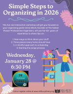 Simple Steps to Getting Organized in 2026 on Wednesday January 28 at 6:30 PM