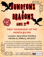 Adult D&D at Spicy Water Distillery first Wednesday of the month at 6:00 PM