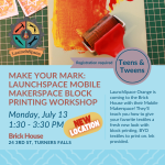 print roller painting with yellow and red paint.