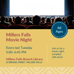 A movie theater screen silhouettes the heads of viewers in an otherwise dark room.